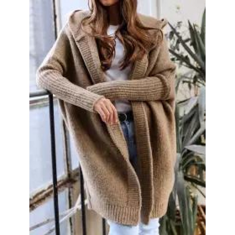 Hooded Long-sleeved Solid Color Woolen Coat Hooded Long-sleeved Solid Color Woolen Coat