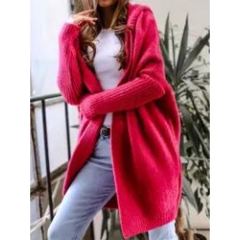 Hooded Long-sleeved Solid Color Woolen Coat