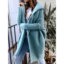 Hooded Long-sleeved Solid Color Woolen Coat