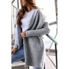 Hooded Long-sleeved Solid Color Woolen Coat