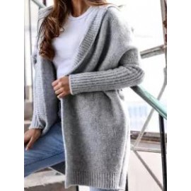 Hooded Long-sleeved Solid Color Woolen Coat