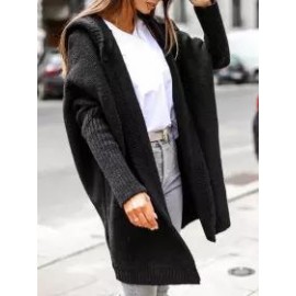 Hooded Long-sleeved Solid Color Woolen Coat