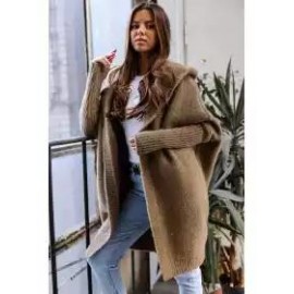 Hooded Long-sleeved Solid Color Woolen Coat