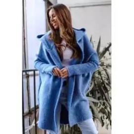 Hooded Long-sleeved Solid Color Woolen Coat
