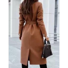 Casual Loose Solid Color Lace-Up Woolen Coat