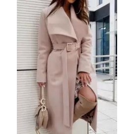 Casual Loose Solid Color Lace-Up Woolen Coat