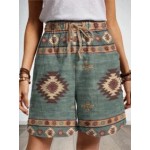 Ethnic Print Straight-leg Pants Loose Shorts