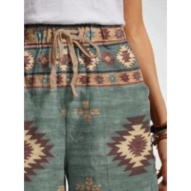 Ethnic Print Straight-leg Pants Loose Shorts