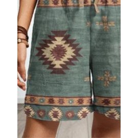 Ethnic Print Straight-leg Pants Loose Shorts