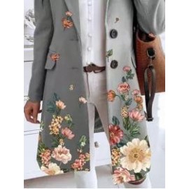 Ladies Casual Lapel Printed Woolen Coat