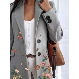 Ladies Casual Lapel Printed Woolen Coat