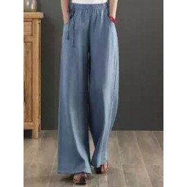 Casual Loose Solid Color Elastic Waist Pants