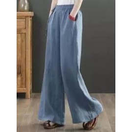 Casual Loose Solid Color Elastic Waist Pants