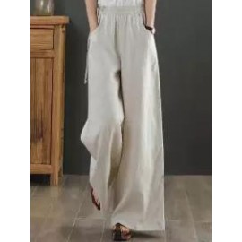 Casual Loose Solid Color Elastic Waist Pants
