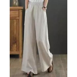 Casual Loose Solid Color Elastic Waist Pants