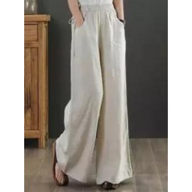 Casual Loose Solid Color Elastic Waist Pants
