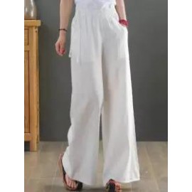 Casual Loose Solid Color Elastic Waist Pants