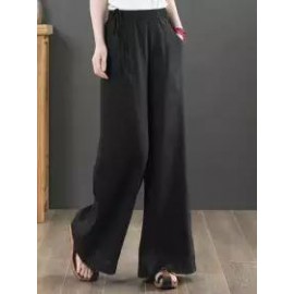 Casual Loose Solid Color Elastic Waist Pants
