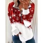 Fashionable Christmas Print Lapel Long Sleeve Casual Sweatshirt