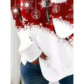 Fashionable Christmas Print Lapel Long Sleeve Casual Sweatshirt