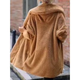 Loose Casual Solid Color Plush Buttonless Lapel Long Sleeve Coat