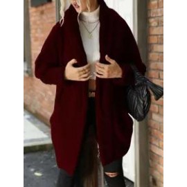 Loose Casual Solid Color Plush Buttonless Lapel Long Sleeve Coat