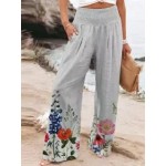 Casual Cotton Blend Floral Print Long Pants