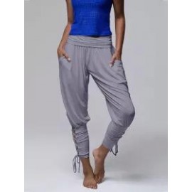 Casual Solid Color High Waist Pocket Pants