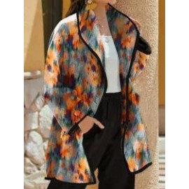 Casual Print Neckless Long Sleeves Jacket
