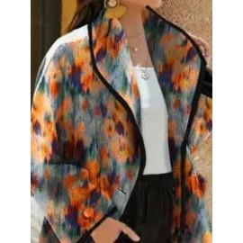 Casual Print Neckless Long Sleeves Jacket