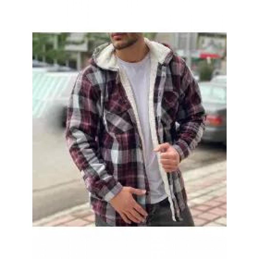 Men's Plaid Plus Velvet Padded Hooded Jacket