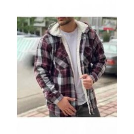 Men's Plaid Plus Velvet Padded Hooded Jacket