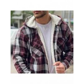 Men's Plaid Plus Velvet Padded Hooded Jacket