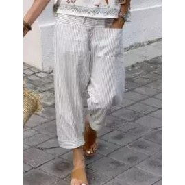Cotton And Linen Striped Casual Pants