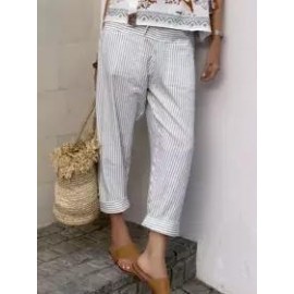 Cotton And Linen Striped Casual Pants