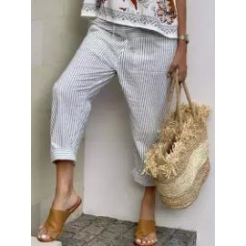 Cotton And Linen Striped Casual Pants