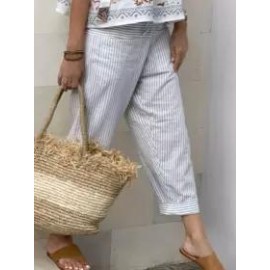 Cotton And Linen Striped Casual Pants