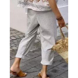 Cotton And Linen Striped Casual Pants