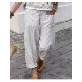 Cotton And Linen Striped Casual Pants
