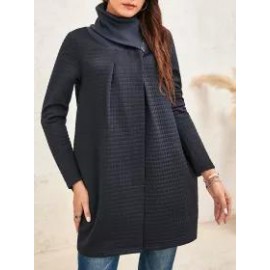Women's Solid High-neck Long-sleeved Coat