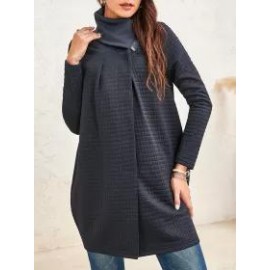 Women's Solid High-neck Long-sleeved Coat