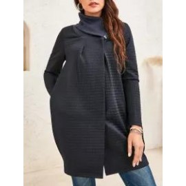 Women's Solid High-neck Long-sleeved Coat
