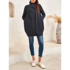 Women's Solid High-neck Long-sleeved Coat