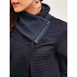 Women's Solid High-neck Long-sleeved Coat