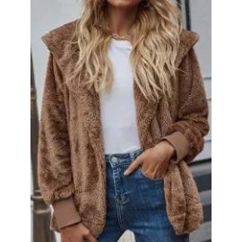 Casual Long Sleeve Hooded Plush Jacket