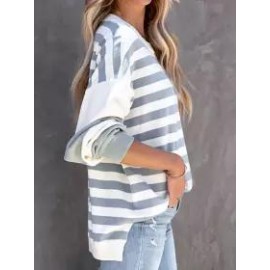 Casual Round Collar Striped Long-sleeved Sweatshirt