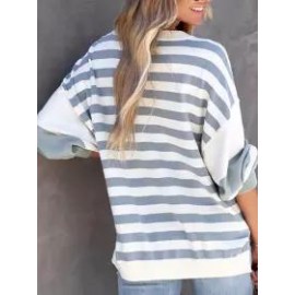 Casual Round Collar Striped Long-sleeved Sweatshirt