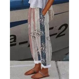 Casual Loose Floral Print Elastic Waist Pants