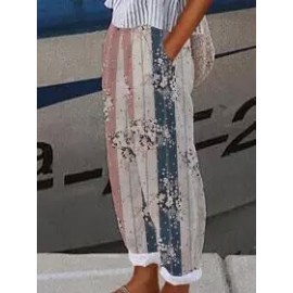 Casual Loose Floral Print Elastic Waist Pants