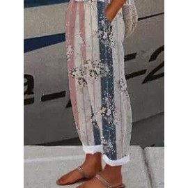 Casual Loose Floral Print Elastic Waist Pants
